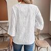 Damen Boho V-Ausschnitt Lochstickerei 3/4 Ärmel Bluse Locker Lässig Urlaubs Oberteil