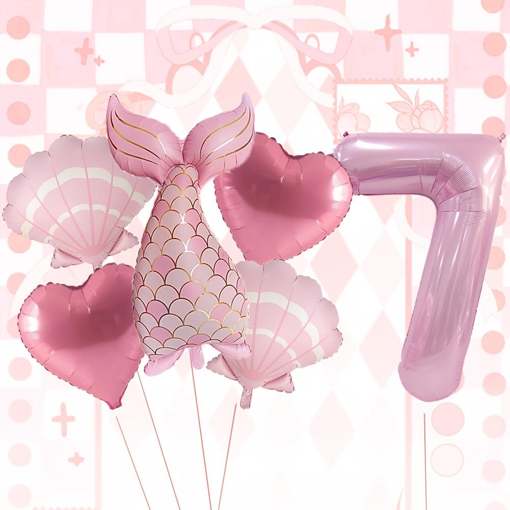 6 Stück Rosa Meerjungfrauschwanz-Ballon 32 Zoll Zahl 1-9 Ballon Meerjungfrauen-Themenballons Prinzessinnen-Geburtstagsparty-Dekorationen