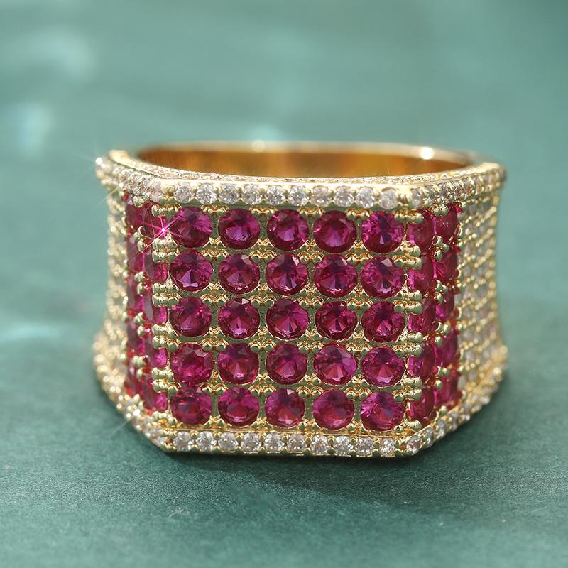 Classic Design Vintage Synthetic Red Zircon Rings For Women Men Luxury High Quality Golden Color Engagement Rings Jewelry Gift