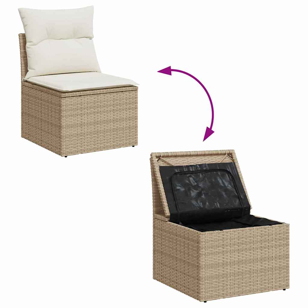 Garden Sofa Set with Cushions and Storage 7 Piece Beige Poly Rattan
