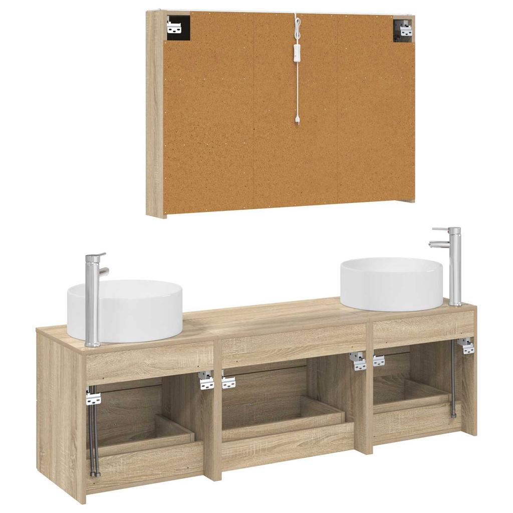 Bathroom Furniture Set 4 pcs Sonoma Oak Engineered Wood and Glass