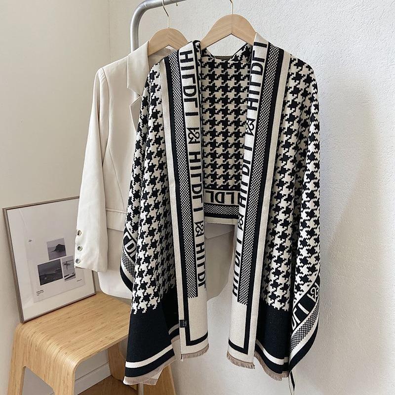 

Autumn and Winter New Imitation Cashmere Scarf Women s Houndstooth Letter Spring and Summer Dual Purpose Shawl Thickened Warm Scarf 180*65cm