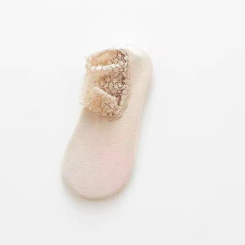 Warme Wadenlange Damensocken mit Spitzenbesatz - Dick, Kältebeständig, Rutschfestes Silikon, Bequeme Herbst-/Winter-Haussocken für den Boden