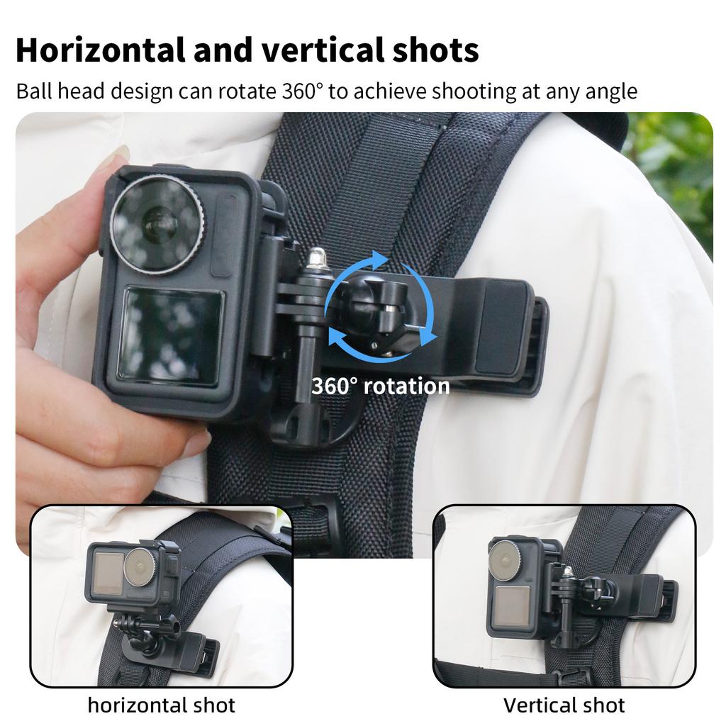 For GoPro/DJI/Insta360 Action Camera 360 Degrees Rotation Backpack Clip Camera Mount Bracket