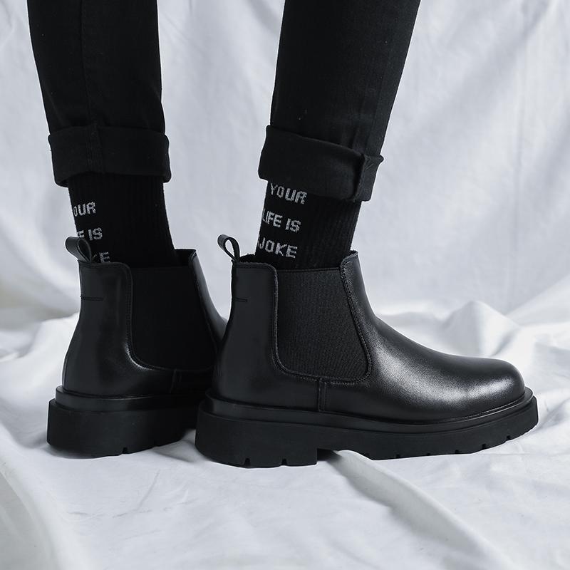 big size mens fashion chelsea boots black tide platform shoes cowboy original leather boot handsome autumn winter ankle botas
