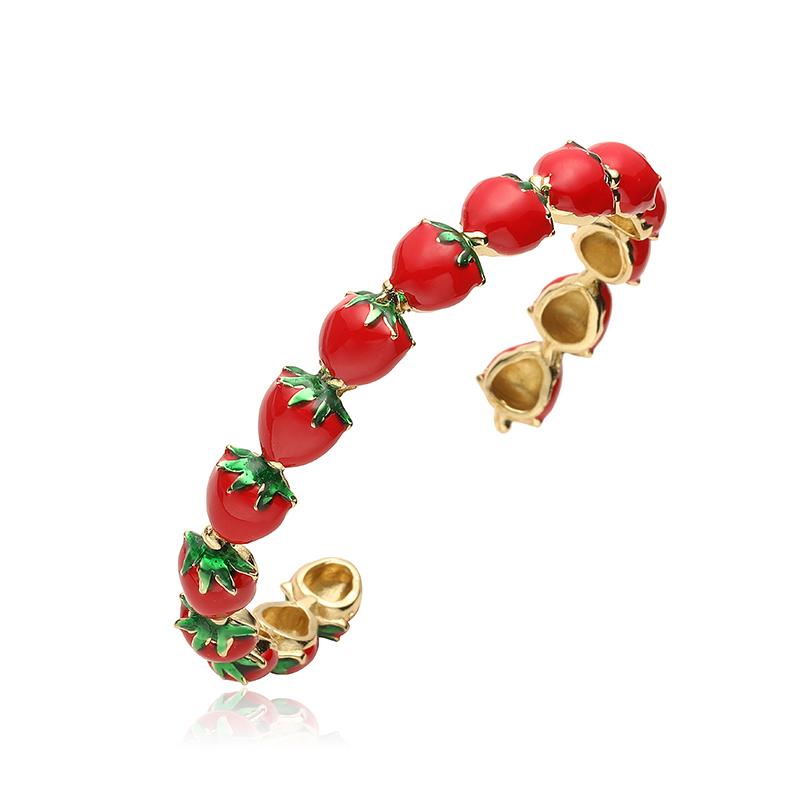 

HECHENG, Sweet and Cute Enamel Drip Oil Red Cherry Strawberry Open Adjustable Diameter 65MM-67MM Women s Bracelet 1Pcs