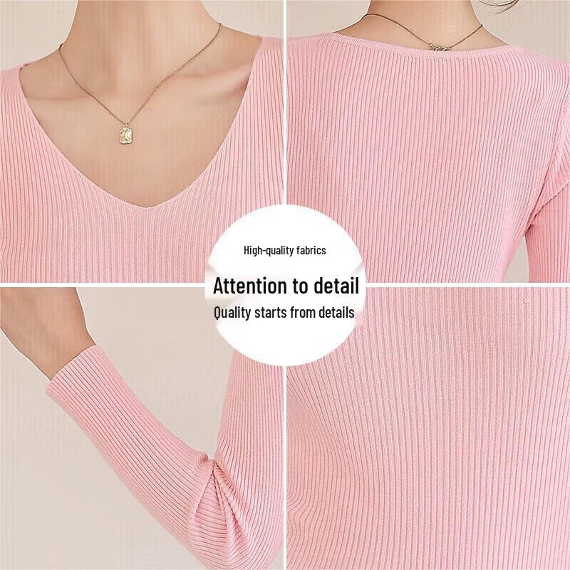 JEANSWEST Women's Slim V-Neck Long Sleeve Knit Top