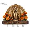 Spiritual Key Holder 2D Flat Virgin Mary Wall Farmhouse Religious Art with Hook Symbol 4 Metal Hooks for Entryway Hallway Rustic Christian Gifts
