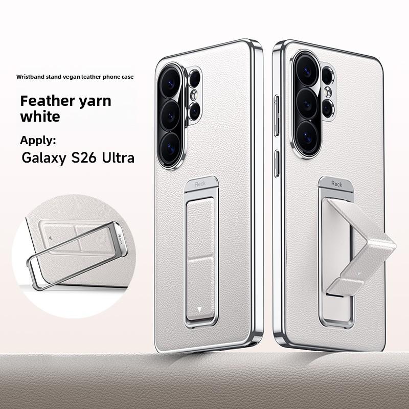 Luxury Business Leather Alloy Folding Stand Phone Case for Samsung S26 Ultra S25 S24 S23 Anti-fall Wrist Strap For Magsafe Cover