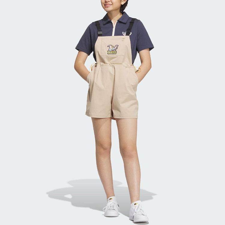 Adidas Originals X Disney Dumbo Embroidered Cartoon Pattern Suspenders Shorts Women Bottoms Magic-Light-Brown IN1056