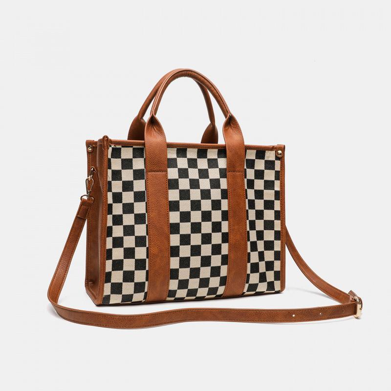Chessboard Plaid Shoulder Crossbody Bag Travel Casual Versatile Women'S Handbag Strap Plaid Tote Bag Women