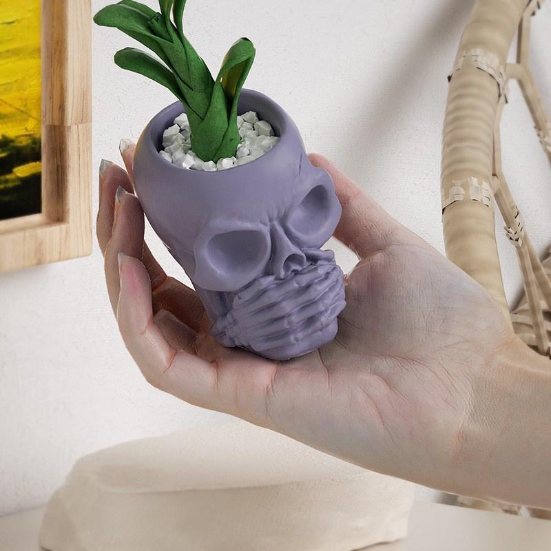 3D Skull Penholder Silicone Mold Diy Halloween Decorative Flowerpot Jewelry Storage Box Mould Soap Plaster Casting Holiday Gifts