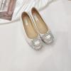 Elegant Spring & Autumn Rhinestone Buckle Square Toe Satin Flats for Women