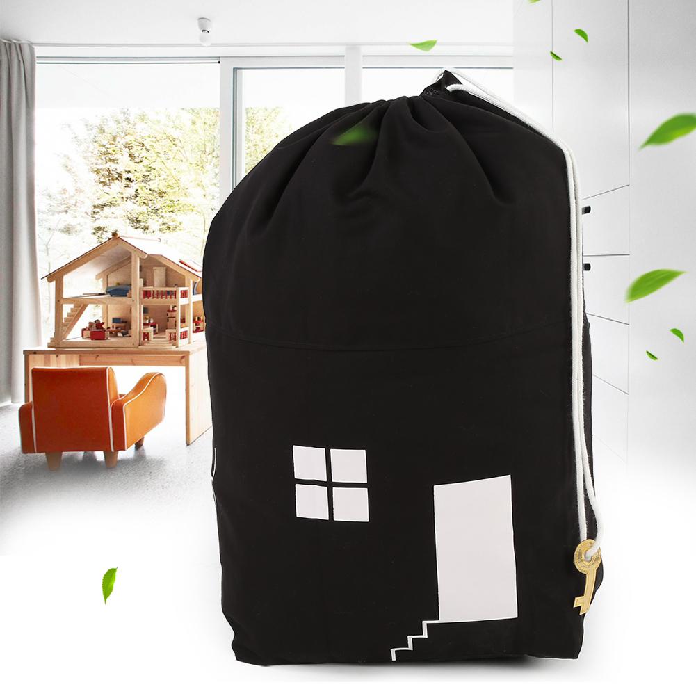 Drawstring Children Toys Storage Bag Massive Capacity House Appearance Black