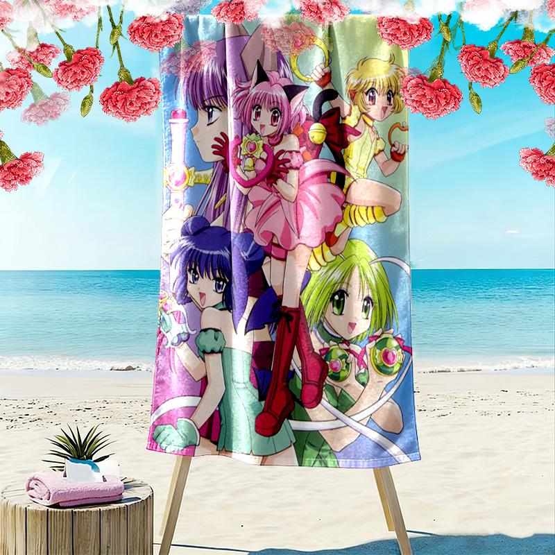 Tokyo Mew Mew Print Beach Towel, Large Soft Quick Dry Towel for Beach Camping Swimming