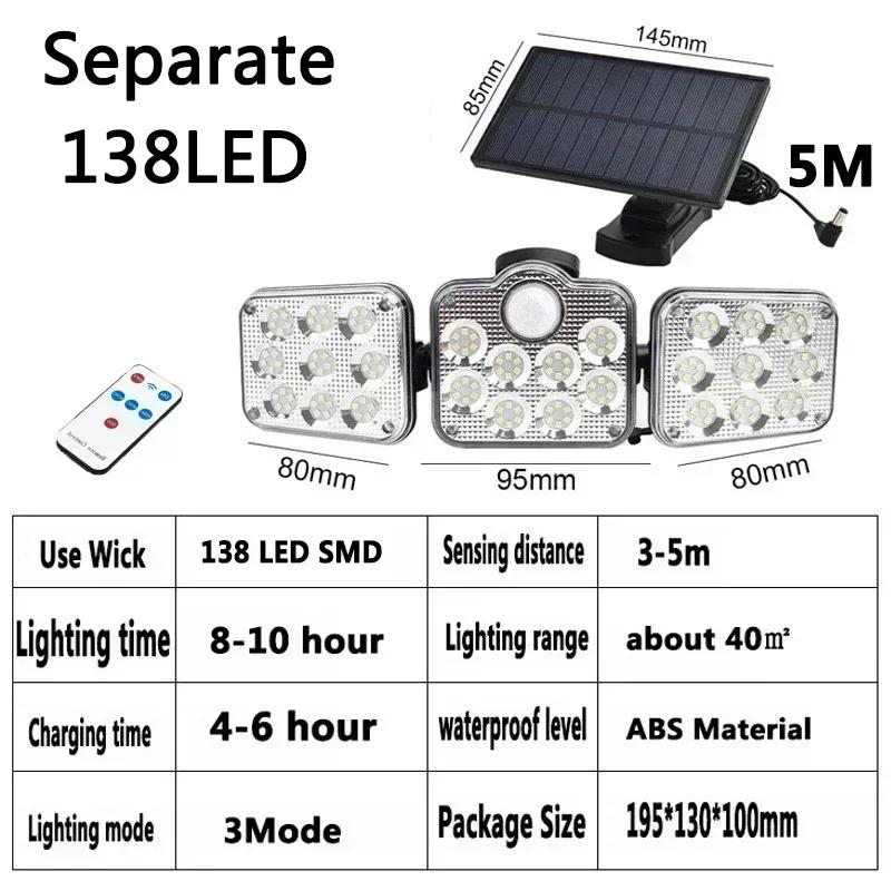 Solar Lights Outdoor Motion Sensor, 5Head Flood Lamp with Remote Control, 300° Wide Angle Security Light for Yard Patio Garden