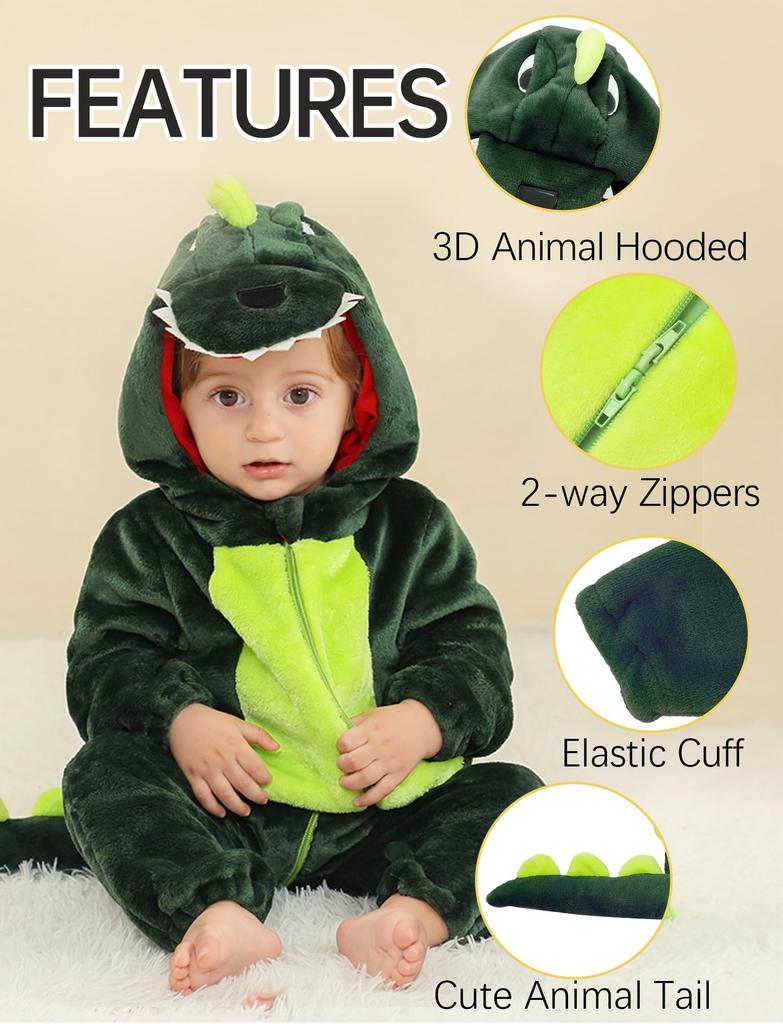 Maeau Dinosaur Baby Cute Winter Newborn Birthday Baby Shower Photo Green Size 90 Kids' Costume, Costume, Romper, Wear, Clothes, Pajamas, Gift, Gift,