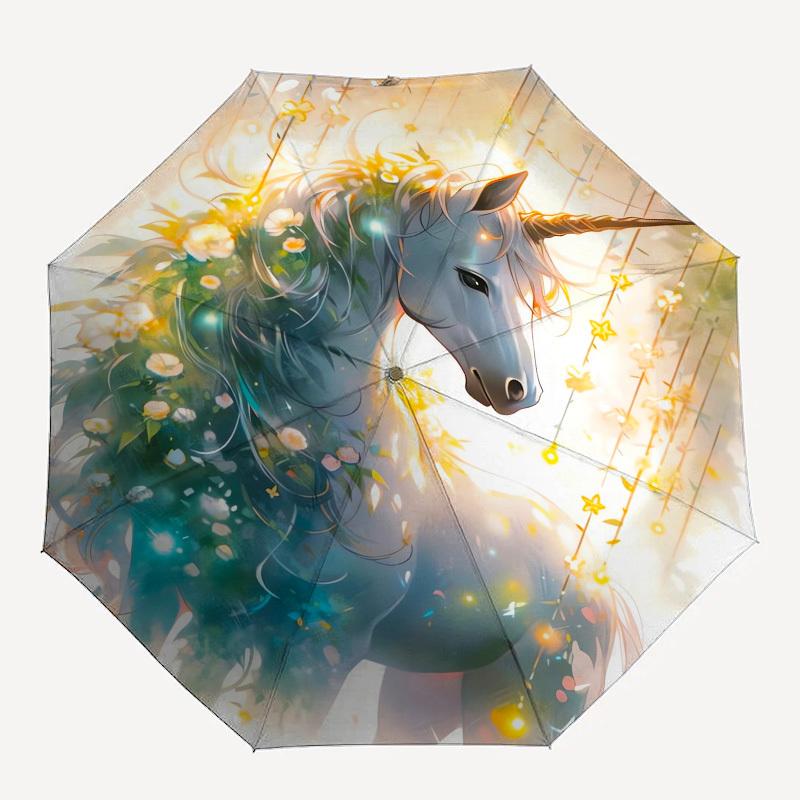 Fantasy Unicorno - Ombrello Automatico, Ombrello Pieghevole Portatile per Tutte le Stagioni, Adatto per Uomini e Donne, Viaggio, Ombrello Compatto Quotidiano, Fuori