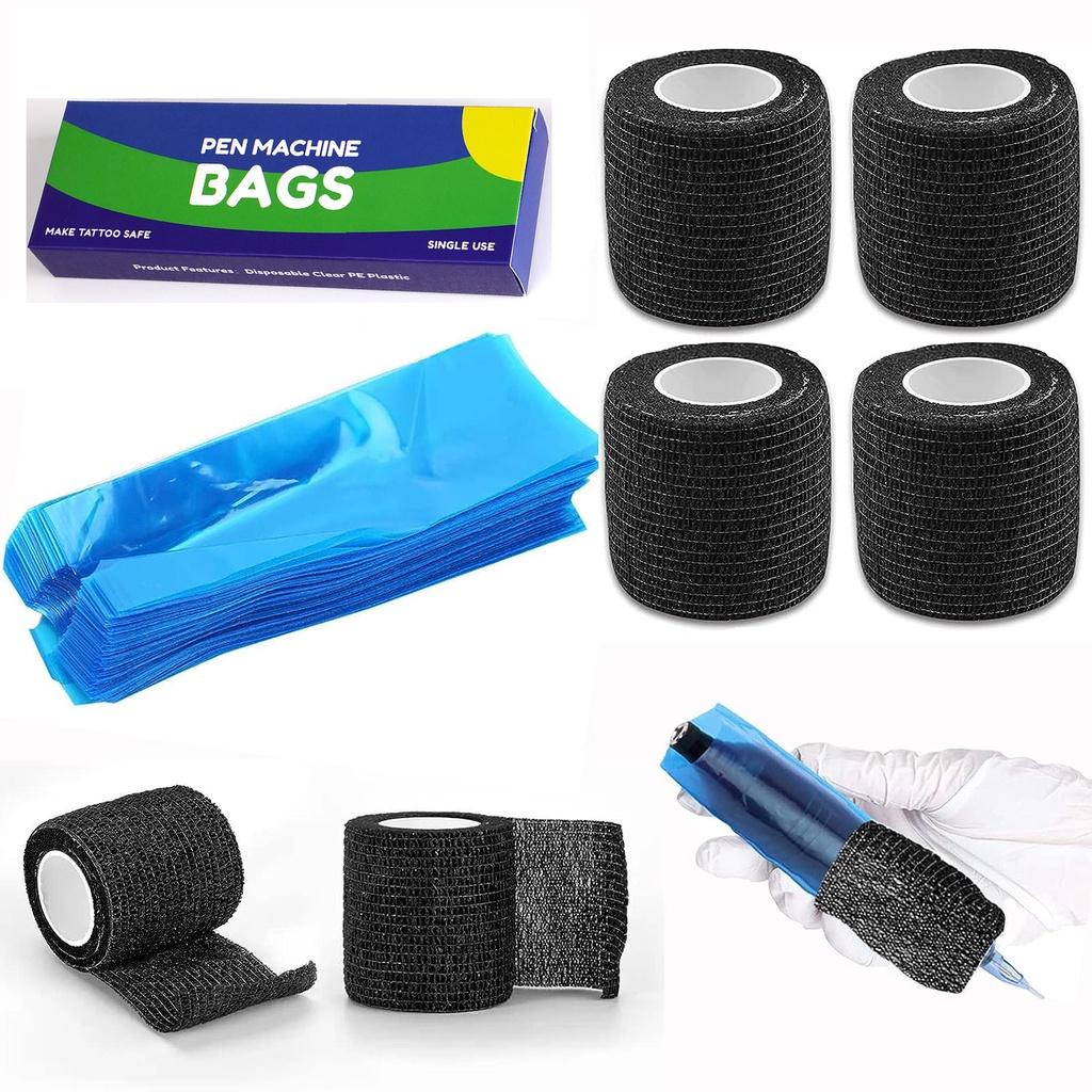 

200 шт. Чехлы для татуировок и 4 шт. Обертка для татуировок для защиты татуировок для ручки для защиты татуировок