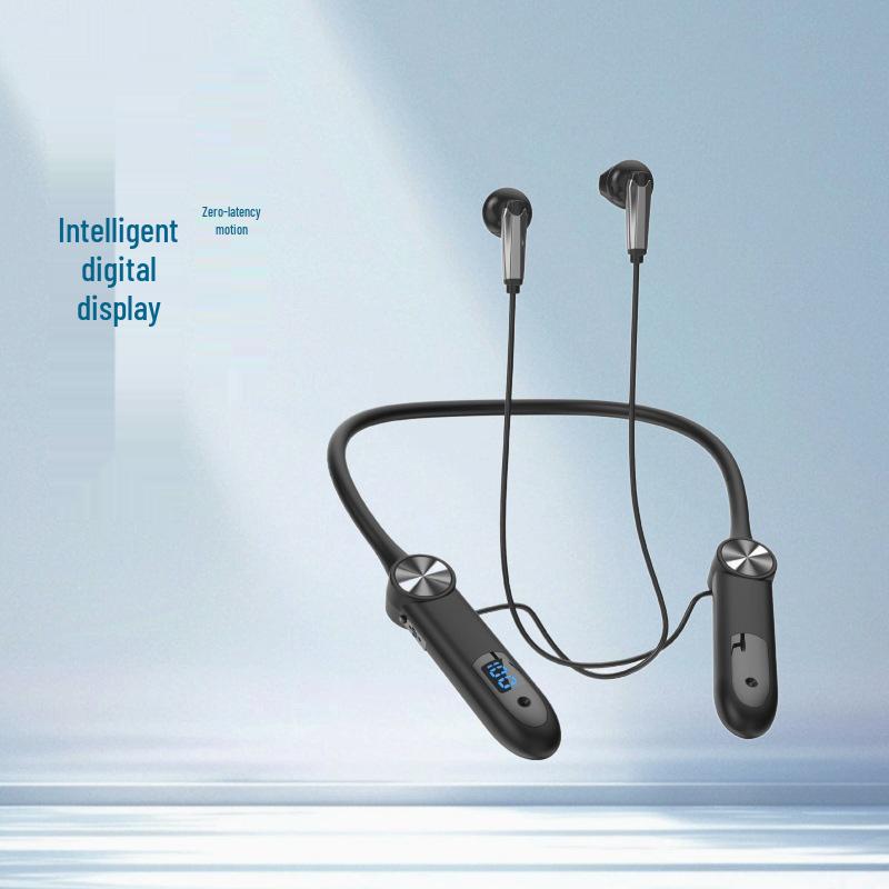 Neck-Hanging Bluetooth Headphones with Long Standby, Dual-Ear, In-Ear Sports Design, and Digital Display.