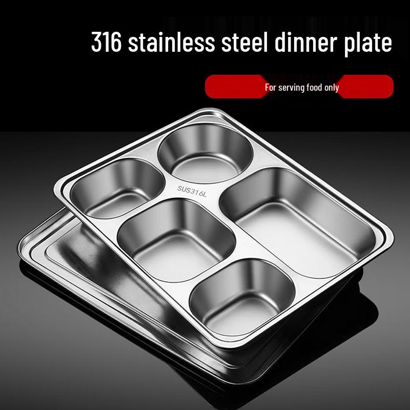 SPSR 316 Stainless Steel Rectangular 6-Compartment Cafeteria Tray