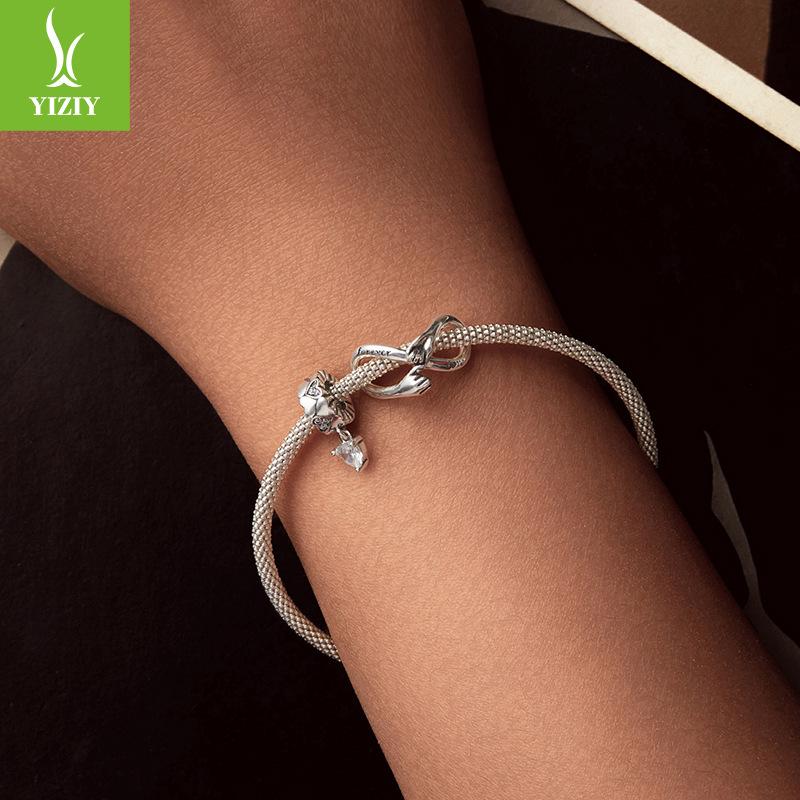 Spring New Product Pink Love Butterfly Dance Heart Beaded S925 Silver Beads Fashion Diy Bracelet Accessories