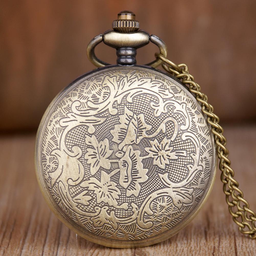 Exquisite Retro Bronze Steampunk Hollow Gear Design Quartz Pocket Watch with Necklace Chain Leisure Pendant Gift Men's Clock