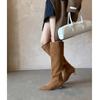 2025 autumn new matte leather high boots British style fashion versatile pointed heel but knee fashion boots