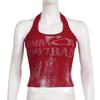 Retro Monogrammed Choker Vest Polyester Hanging Neck High Street Crop Tops Knit Tank Top Open Back Sexy Backless Red Top Women