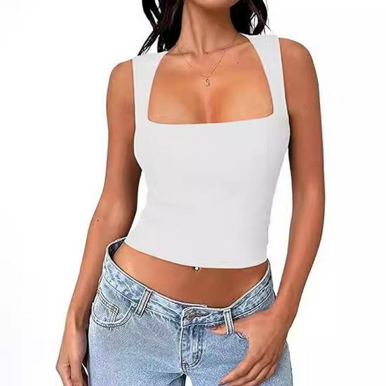 

Европейско-американский стиль, женский безрукавный топ-майка из молочного шелка с квадратным вырезом S