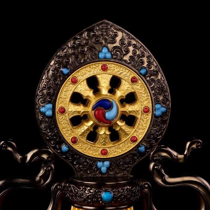 Golden Buddhist Double Deer Golden Wheel, Tantric Alloy Handicraft, Auspicious Tibetan Tribute Buddhism Gift, Indoor Decorative