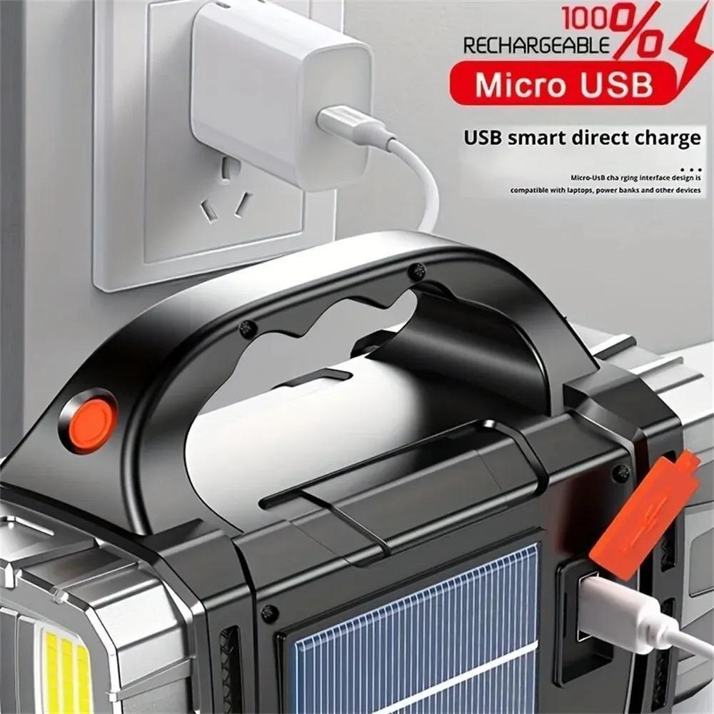Solar Flashlight Portable Electric Searchlight Hand-held Flashlight Large Capacity Waterproof Emergency Camping Light Spotlight