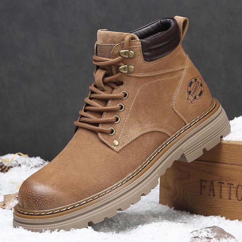 

Мужские высокие теплые ботинки Мартин из натуральной кожи - Желтые, Повседневные для активного отдыха и в британском рабочем стиле на осень/зиму 40