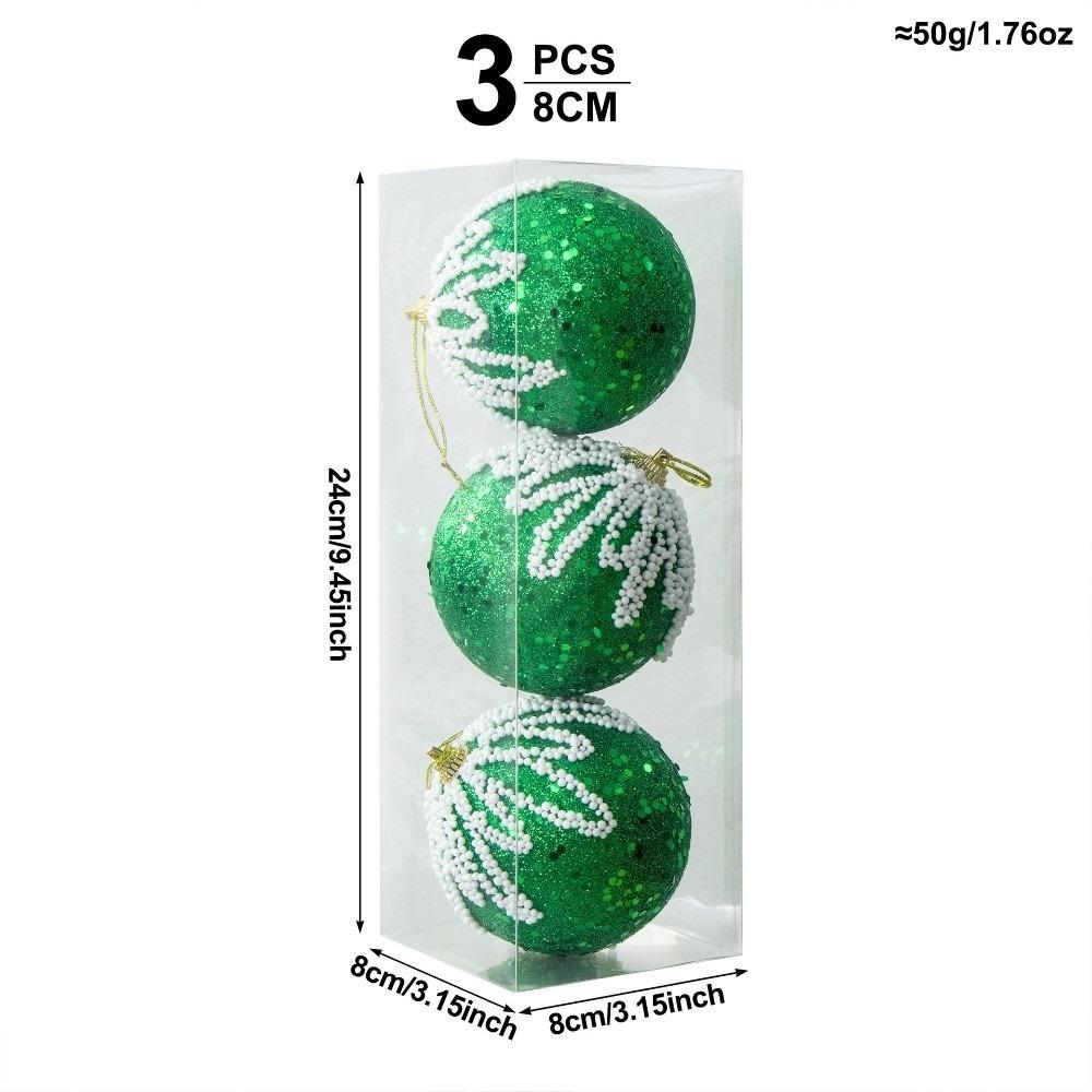 3Pcs/Set Shiny Christmas Ball 8CM Xmas Ornament Ball Durable Christmas Tree Balls  Home