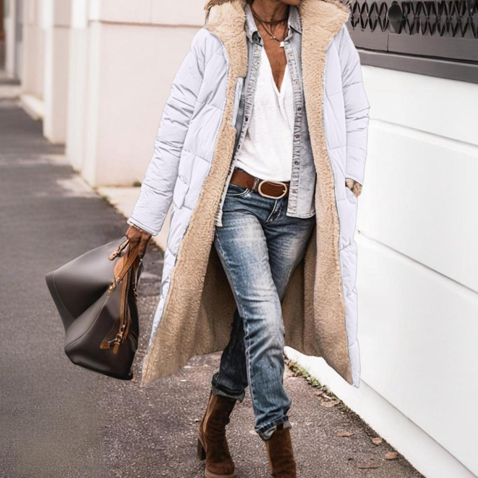 

Женская модная повседневная теплая однотонная хлопковая куртка с капюшоном, с длинным рукавом, двусторонняя, приталенного кроя, кардиган, топ, куртка XL белый