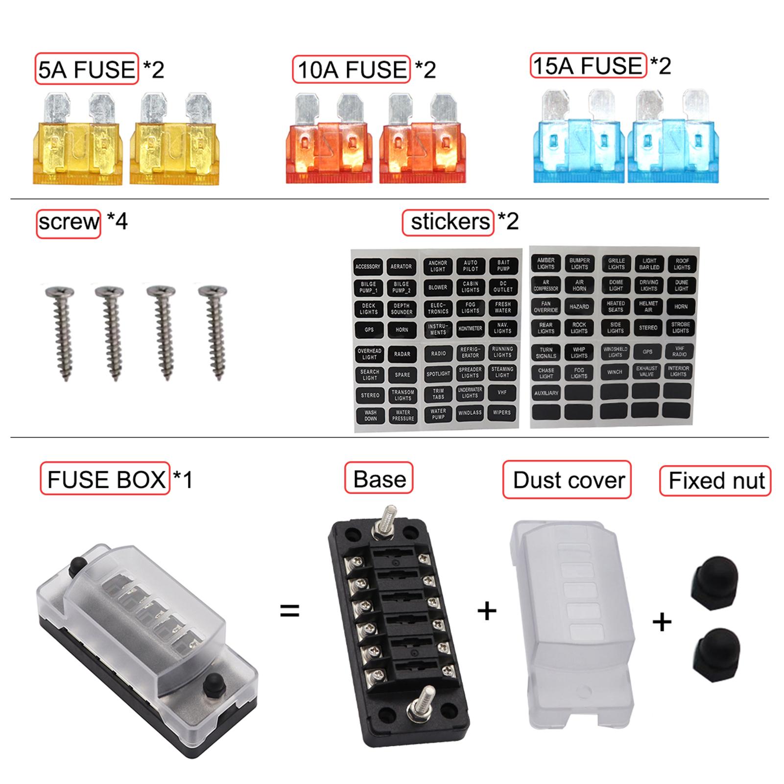 

32V 6 Way Holder with Plated Copper Terminals Stainless Steel Screws Dust Cover for Car Boat Marine Electrical Line