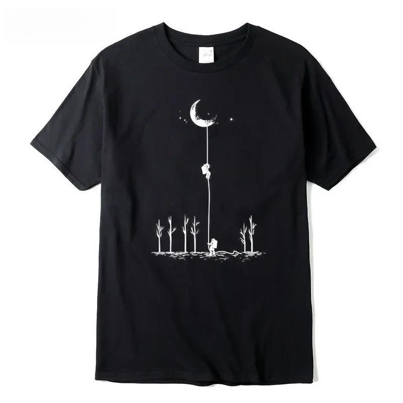 Summer Men's High-quality 100% Cotton Cool and Fun Astronaut Print Casual Loose O-neck T-shirt Hip-hop Short Sleeved Shirt
