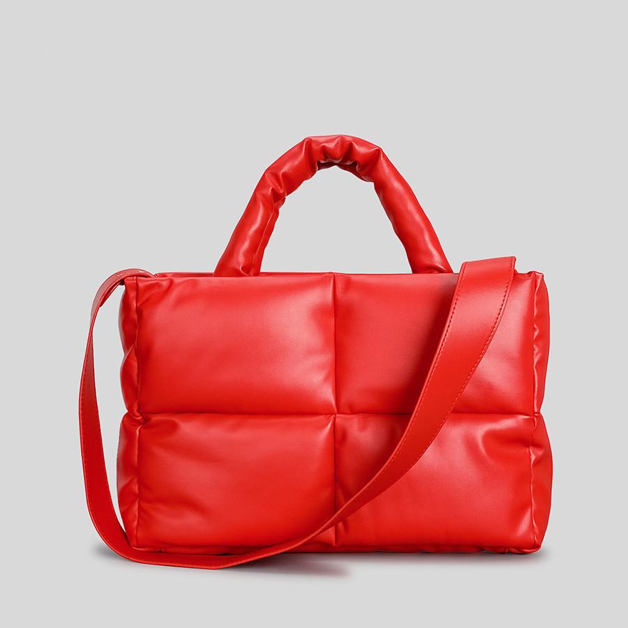 Women's PU leather padded bag woven soft casual white feminine cotton padded shoulder bag