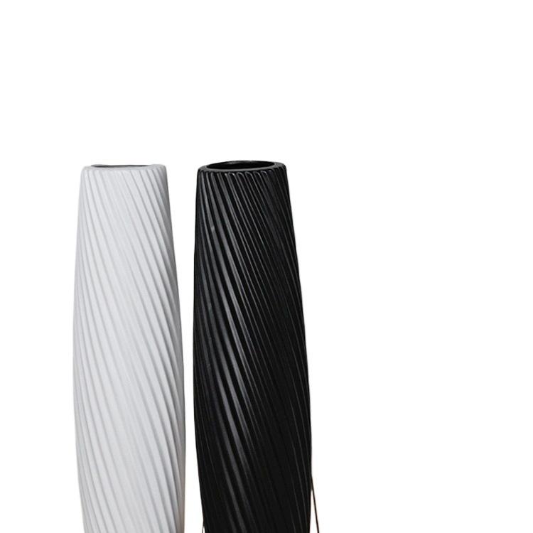 Large Modern Nordic Ceramic Floor Vase: Black & White Minimalist Design for Dried Flowers and French Arrangements In Living Room