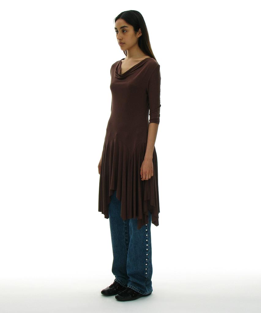 Partimento Woman Cowl Neck Asymmetrical Jersey Dress_Brown