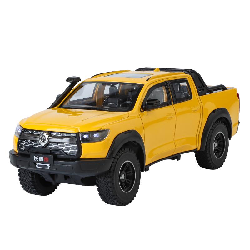 

1:24 Large Pickup Truck Great Wall Pao DALILUN off-road Vehicle Toy Simulated Alloy Car Model Collection Ornament Light & Sound жовтий