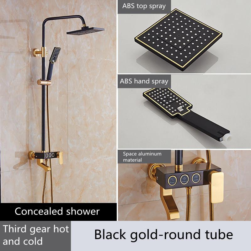Bathroom Shower Set 4 In 1 Thermostatic Shower Holder Set with Hot and Cold Shower Head High Pressure Stainless Steel Black Gold