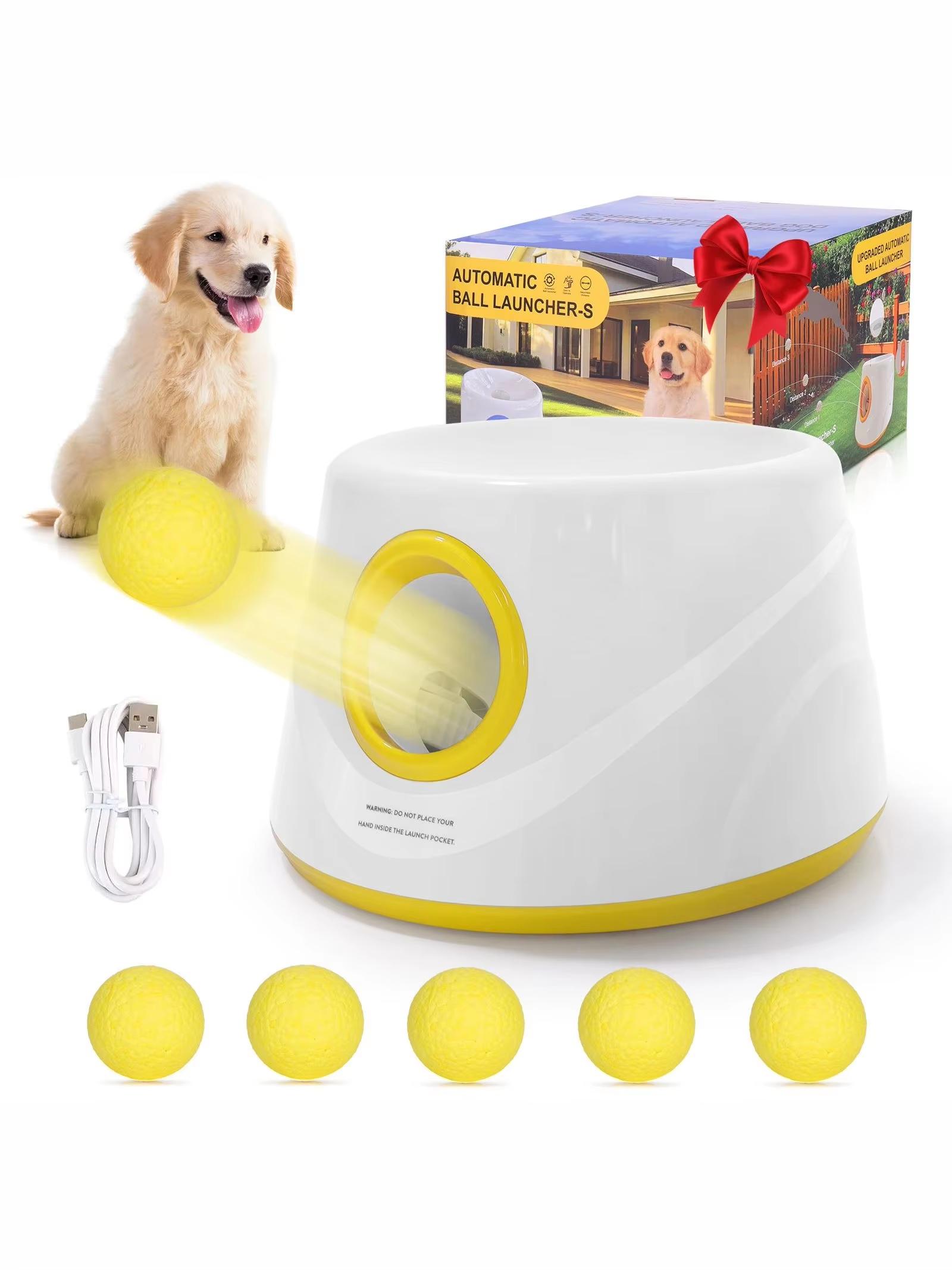 Upgraded Automatic Dog Ball Launcher,interactive Dog Tennis Ball Thrower With 5 Etpu Balls-long-lasting, Interactive Dog Toy 5 ETPU Balls жёлтый