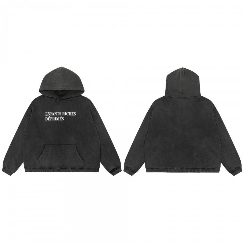 Unisex Oversized Hoodie With Distressed Washed Cotton Print Streetwear Youth Fall