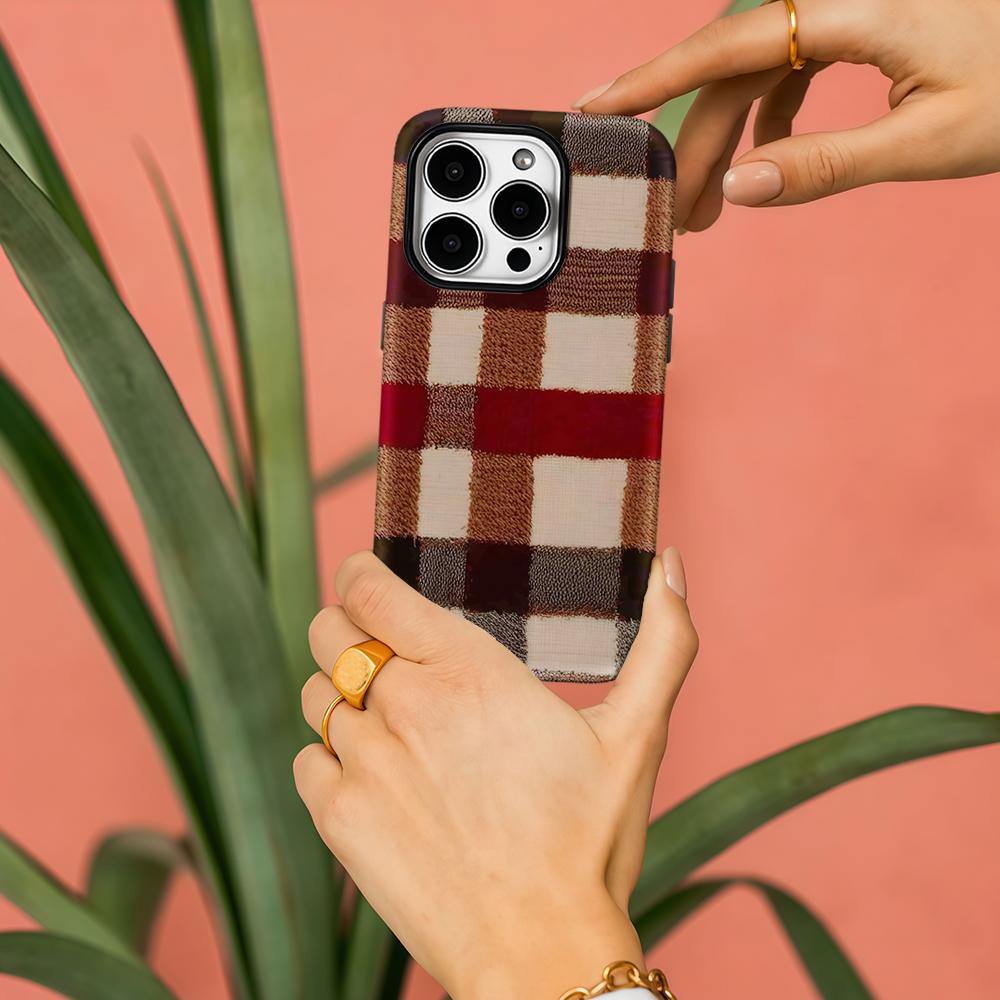 Rustic Plaid Woven Phone Case for IPhone 17 16 15 14 13 Pro Max Plus for Magnetic Single Double-layer Tough Case