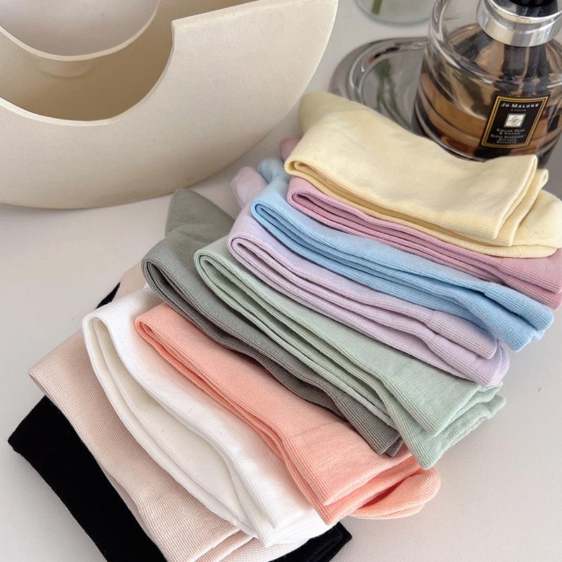 Women's High-Elastic Cotton Socks - Non-Binding, Soft, Anti-Pilling, Macaron Colors, Versatile and Comfortable Fit