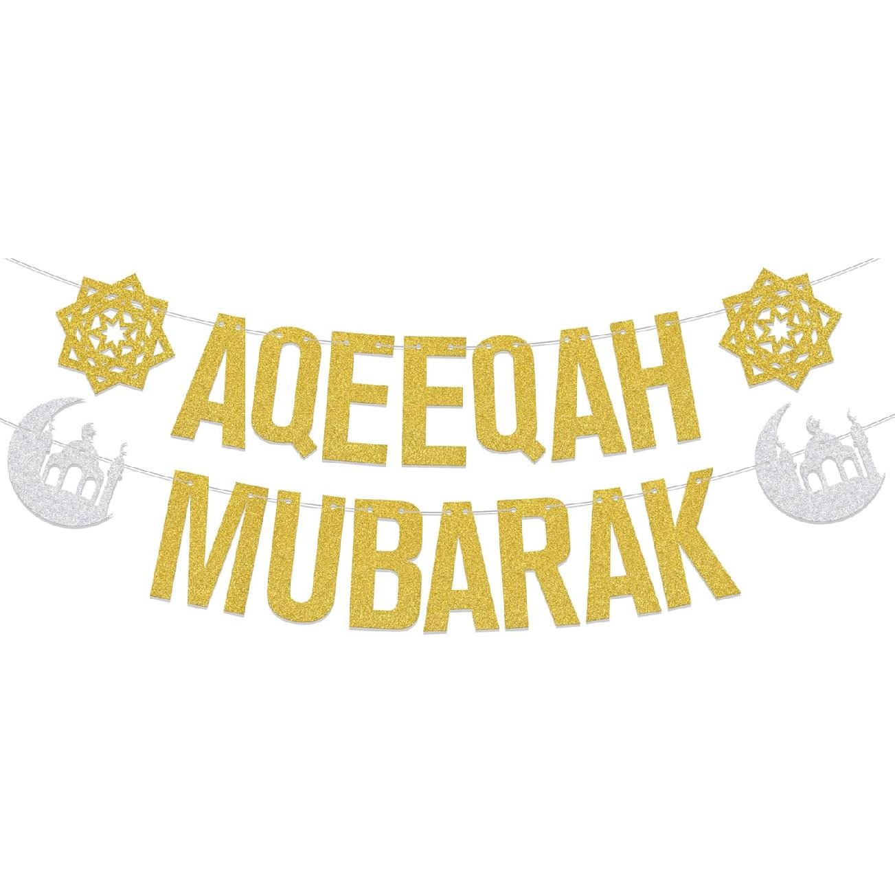 Aqeeqah Mubarak Banner Happy Eid Decorations Muslim Islam Eid Festival Party Decorations Umrah Mubarak Banner Garland for Muslim Islam Party
