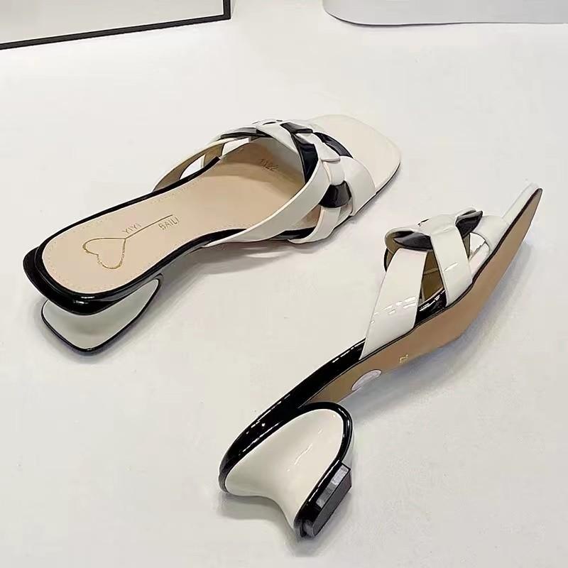 Damen Hausschuhe Lackleder Mischfarben Damen Flip Flop Schuhe Sommer Mode Hohe Absätze Pantoletten Damen Bequeme Sandalen