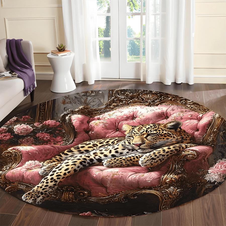 Luxury  Pink Leopard Pattern Round Shape Floor Mats Kitchen Hallway Runner Rug Bedroom Living Room Soft Carpet Non-slip Area Rug