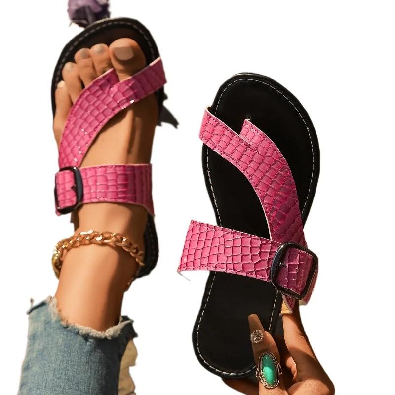 2025 Summer Women's Round Toe with Thong Sandals Flat with Wide Fit Outdoor Beach Walking Shoes for Casual Plus Size Slippers